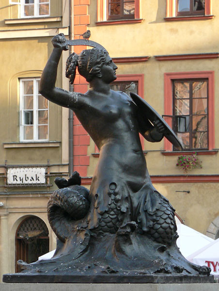 The Syrenka (Mermaid), protector and symbol of Warsaw, in Old town Market Square
