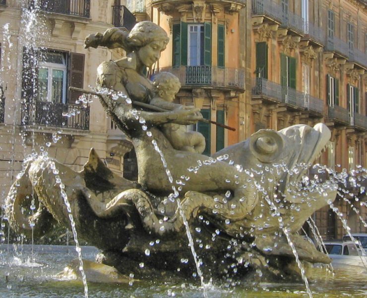 Fontana di Diana in Syracuse, Italy.  Photo © by Jeff Kerwin.