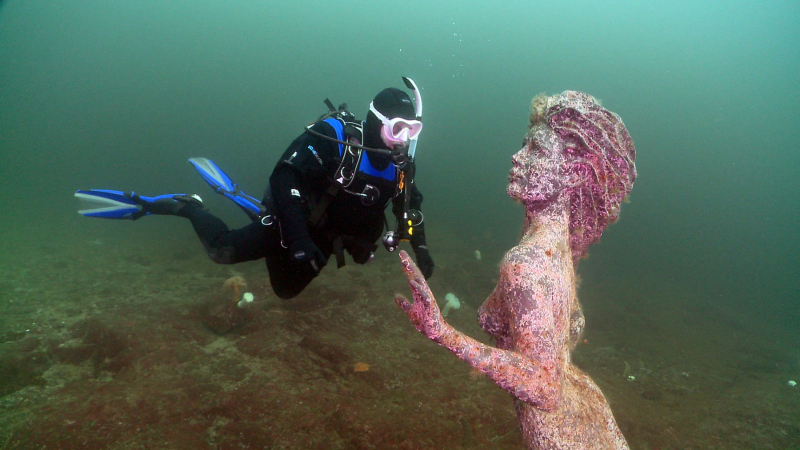 The Emerald Princess Mermaid in Saltery Bay. 
 Photo © by Neil McDaniel.