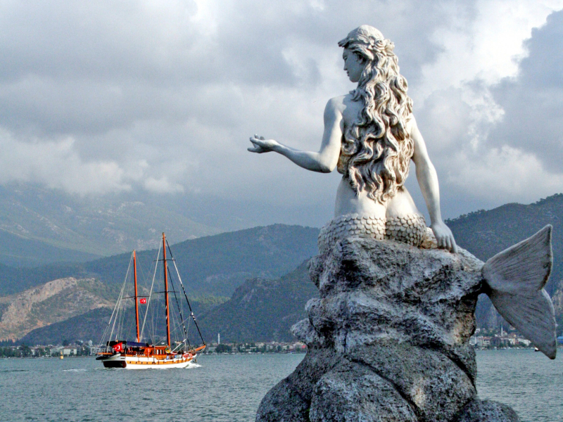 Mermaid Statue at Club & Hotel Letoonia.  Photo © by Richard Lewis.