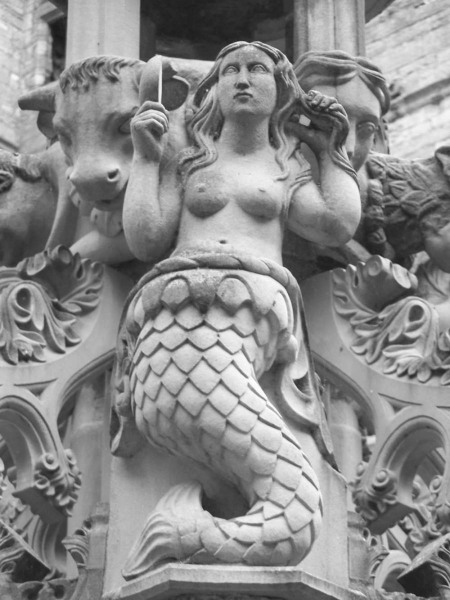 The King's Fountain Mermaid at Linlithgow Palace.  Photo by Barrie Caveman.