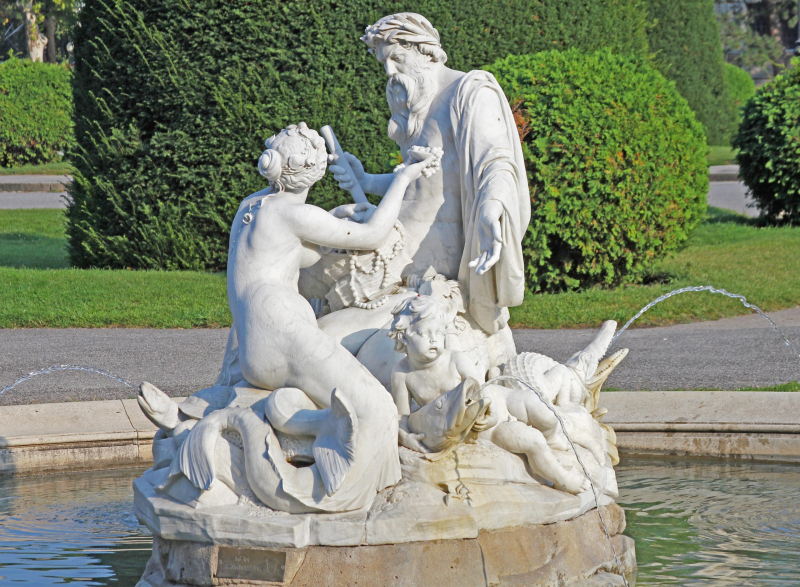 Triton and Mermaid fountain in front of Natural History Museum Vienna.  Photo by Zhukovsky
