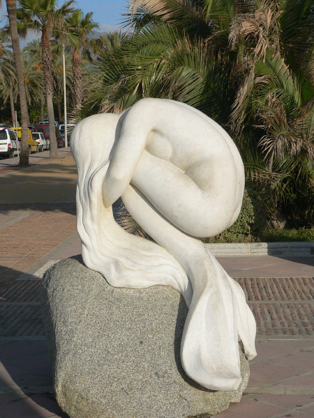 Mermaid statue La Sirena Puerto Banus Marbella in Spain.  Photo © by Chris Robertshaw.