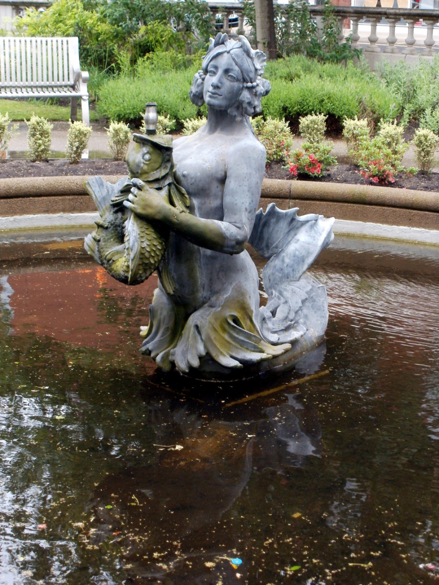 Mermaid Statue in fountain on Lord Street in Southport, England