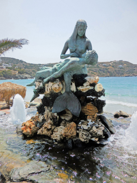 Mermaid and Fisherman statue on Syros. Photo © by Susan Hodgkins.