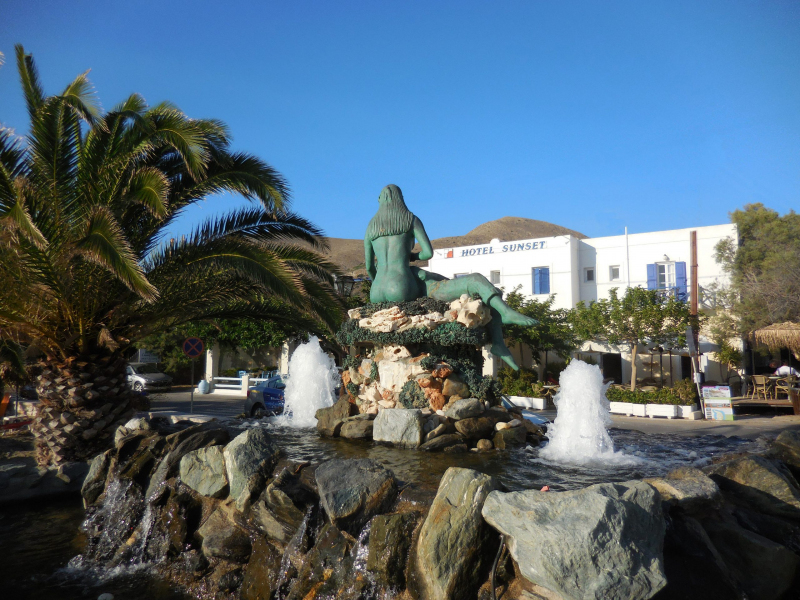 Mermaid and Fisherman statue on Syros. Photo © by Susan Hodgkins.