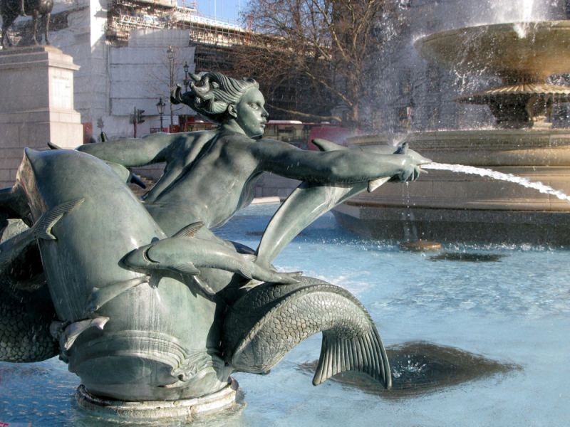 Trafalgar Square mermaid statue.  Photo © by Mike Smith.