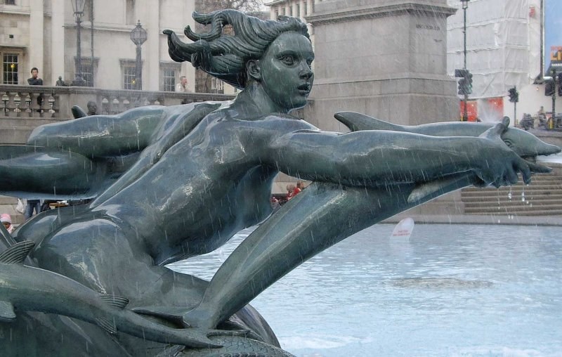 Trafalgar Square fountains with mermaid statues