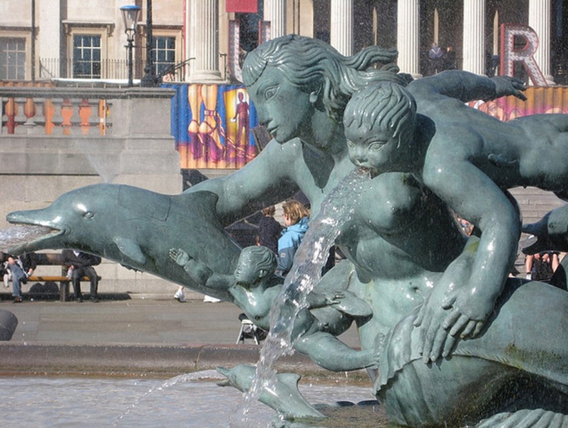 Mermaid statues in Trafalgar Square