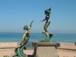 Triton and Nereida mermaid statue