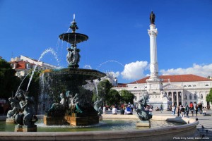 Mermaid culptures in the Rossio Square fountains, Lisbon.