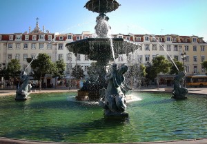 Rossio Square fountain with 4 mermaid sculptures