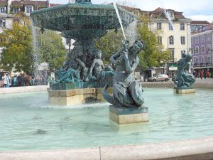 Rossio Square fountain in Lisbon