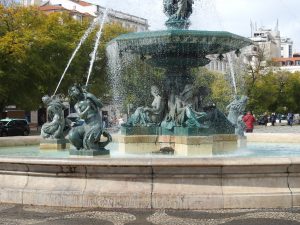 Rossio Square fountain in Lisbon