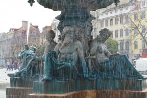 The Rossio Square Fountain - mermaid in background.